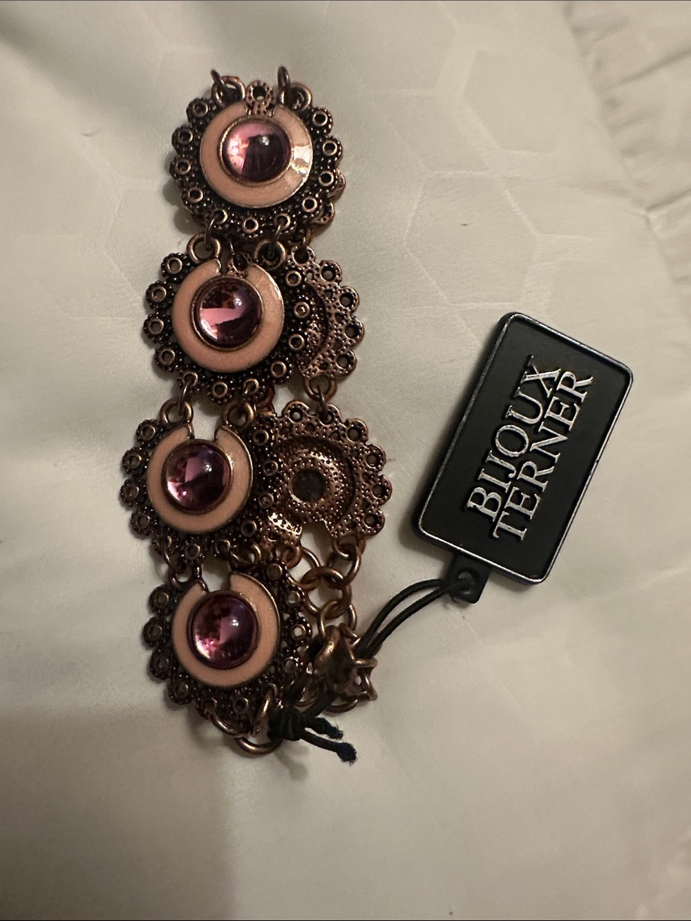 Bijoux Terner Rose Gold-Tone Bracelet with Purple Cabochons